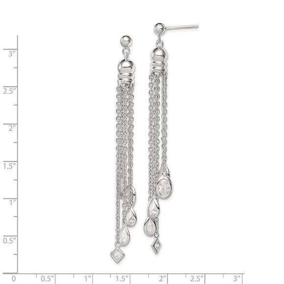 Kazi Luxury Silver RH-plated Polished CZ & Multi-Chain Post Dangle Earrings Jewelry